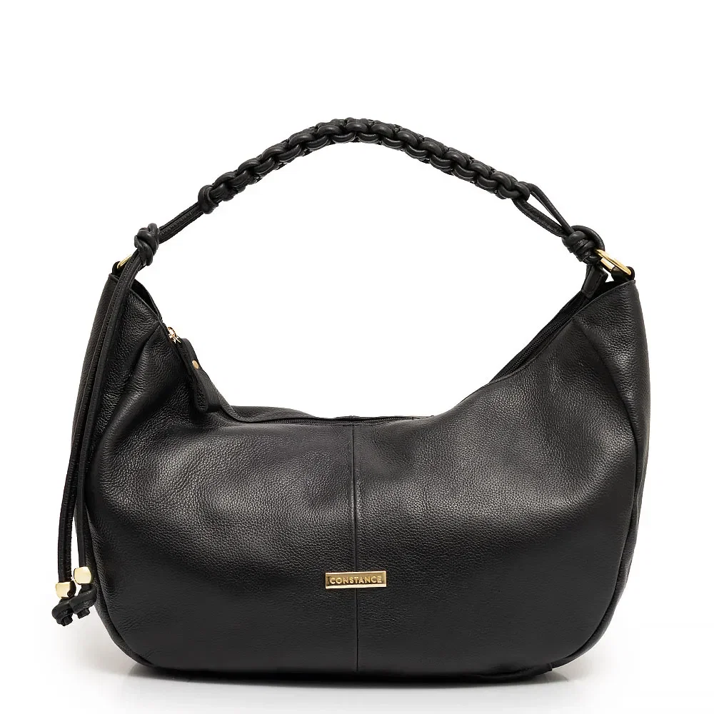 Bolsa Couro Trançado Ombro Preta