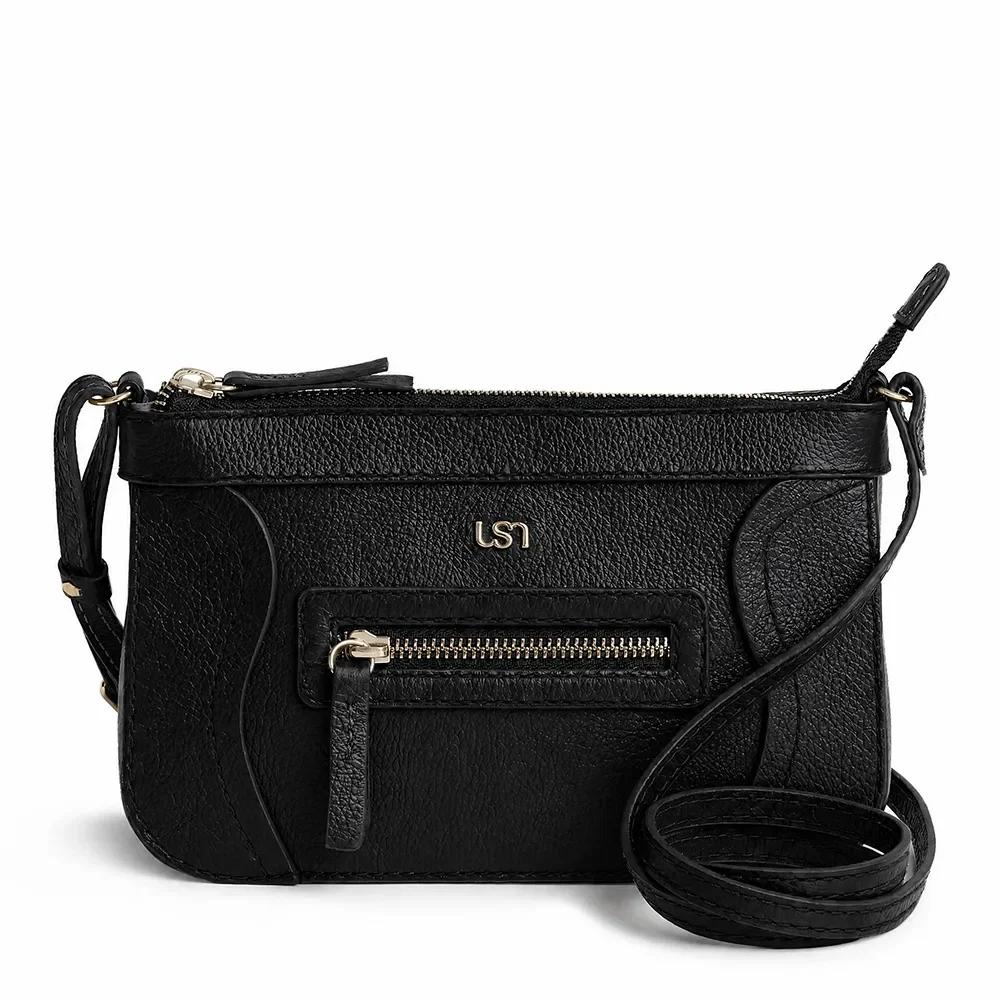 Bolsa Tiracolo Em Couro Preto Com Bolso Frontal — imagem 1