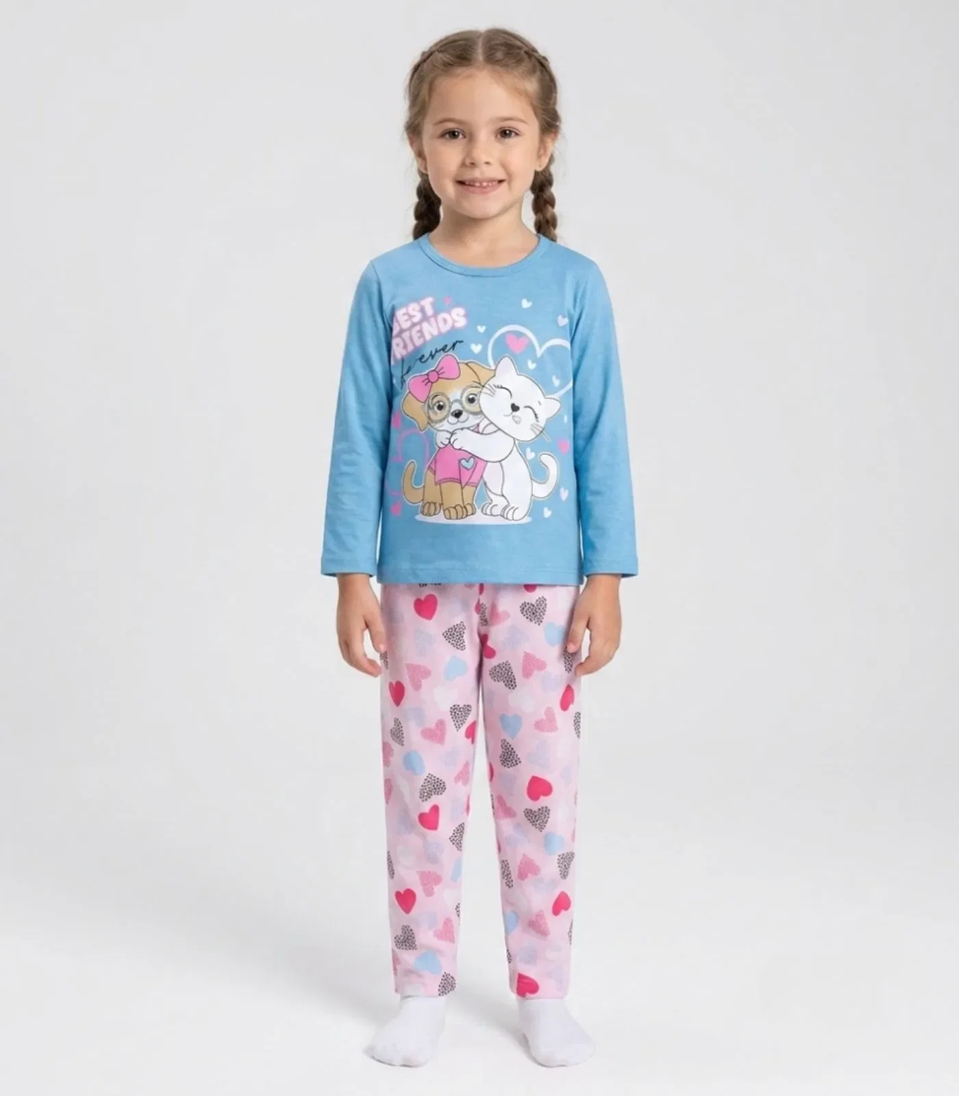 Pijama Menina Manga Longa Meia Malha Kappes Azul