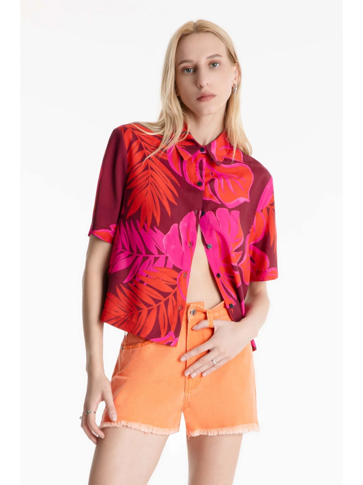 Short Destroyed Color Elastic Olivia Laranja