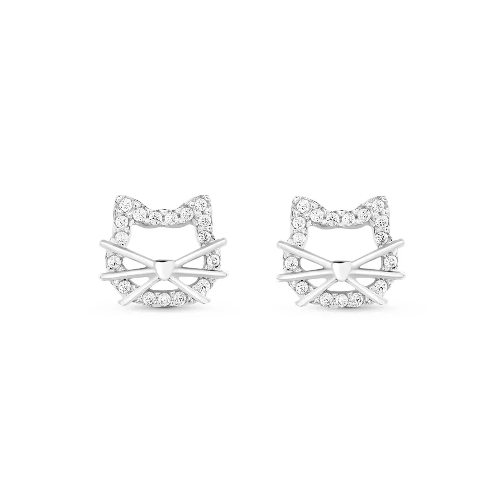 Brinco Life Gatinho Animal II Prata Cravejado — imagem 1