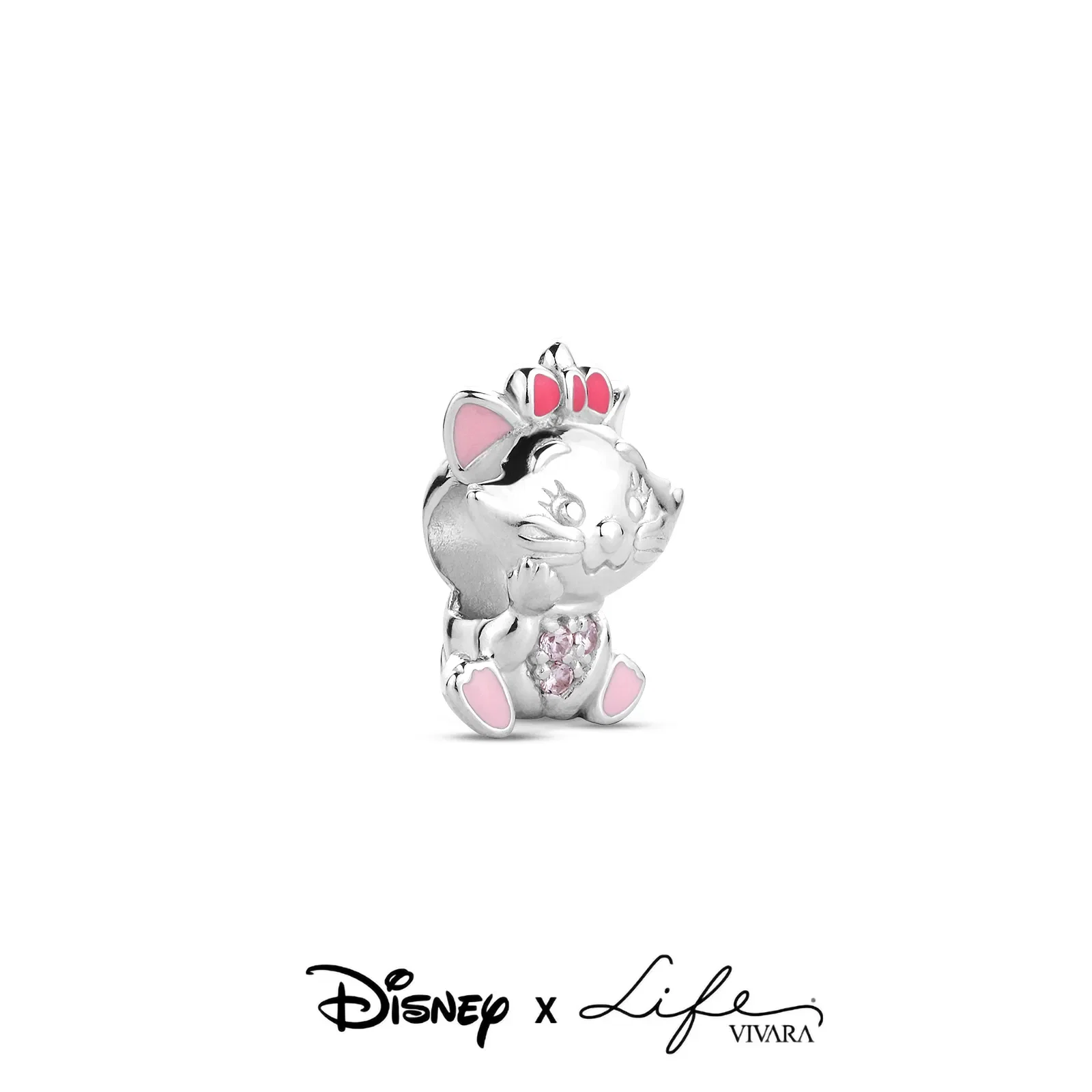 Separador Life Disney Gata Marie em Prata 925 com Pedra Rosa e Esmalte