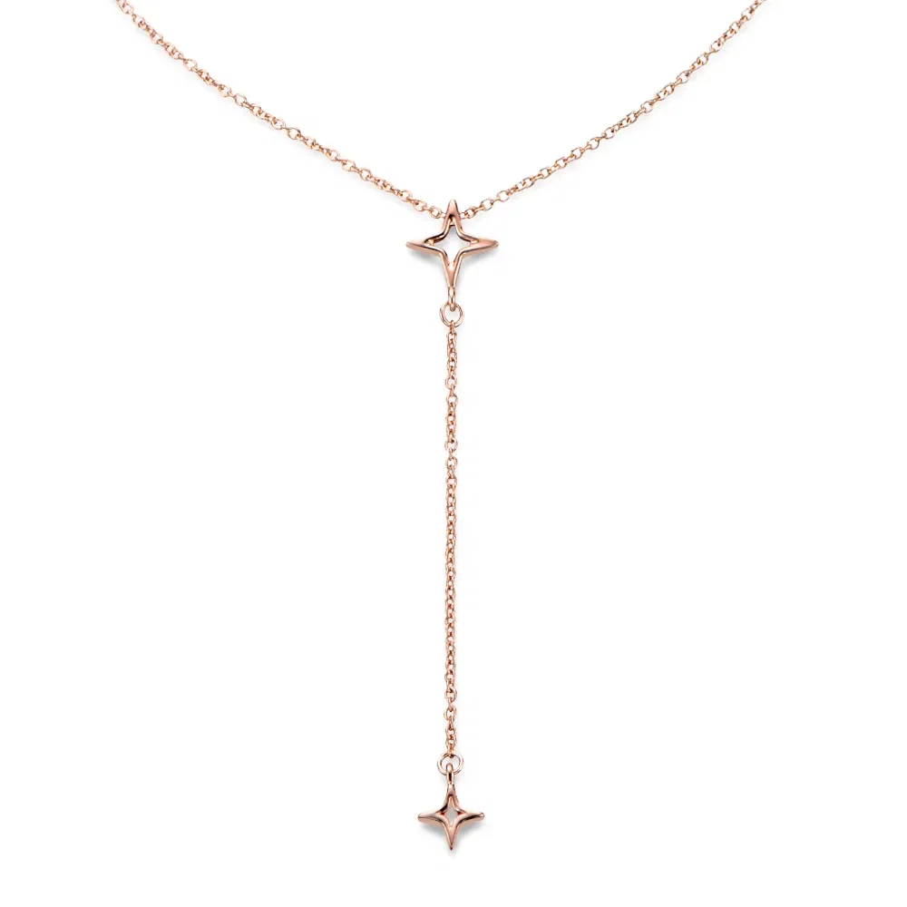Colar Life Gravatinha em Liga Rosé com Banho de Ouro Rosé Star