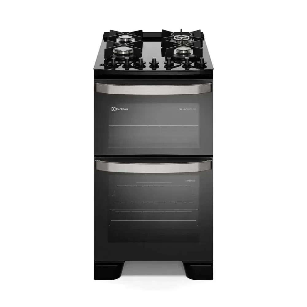 Fogão 4 bocas Electrolux Preto Experience Mesa de Vidro, 2 Fornos e Grade de Ferro Fundido (FE4DB)