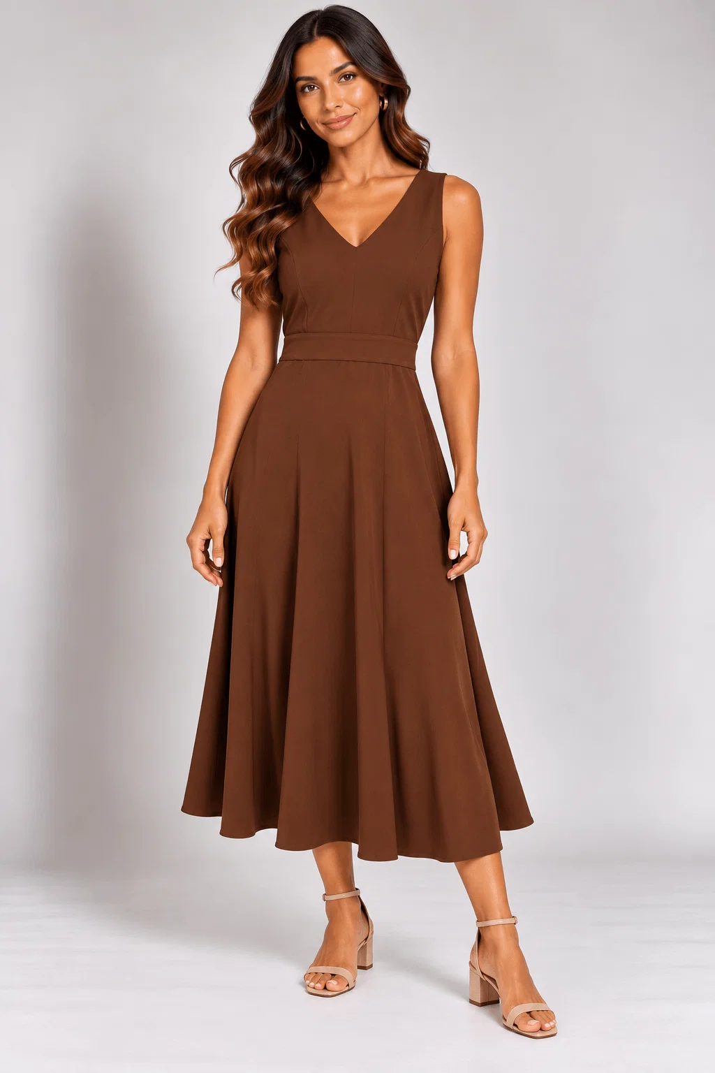 Vestido Detalhe Cinto Faixa - Caramelo — imagem 1
