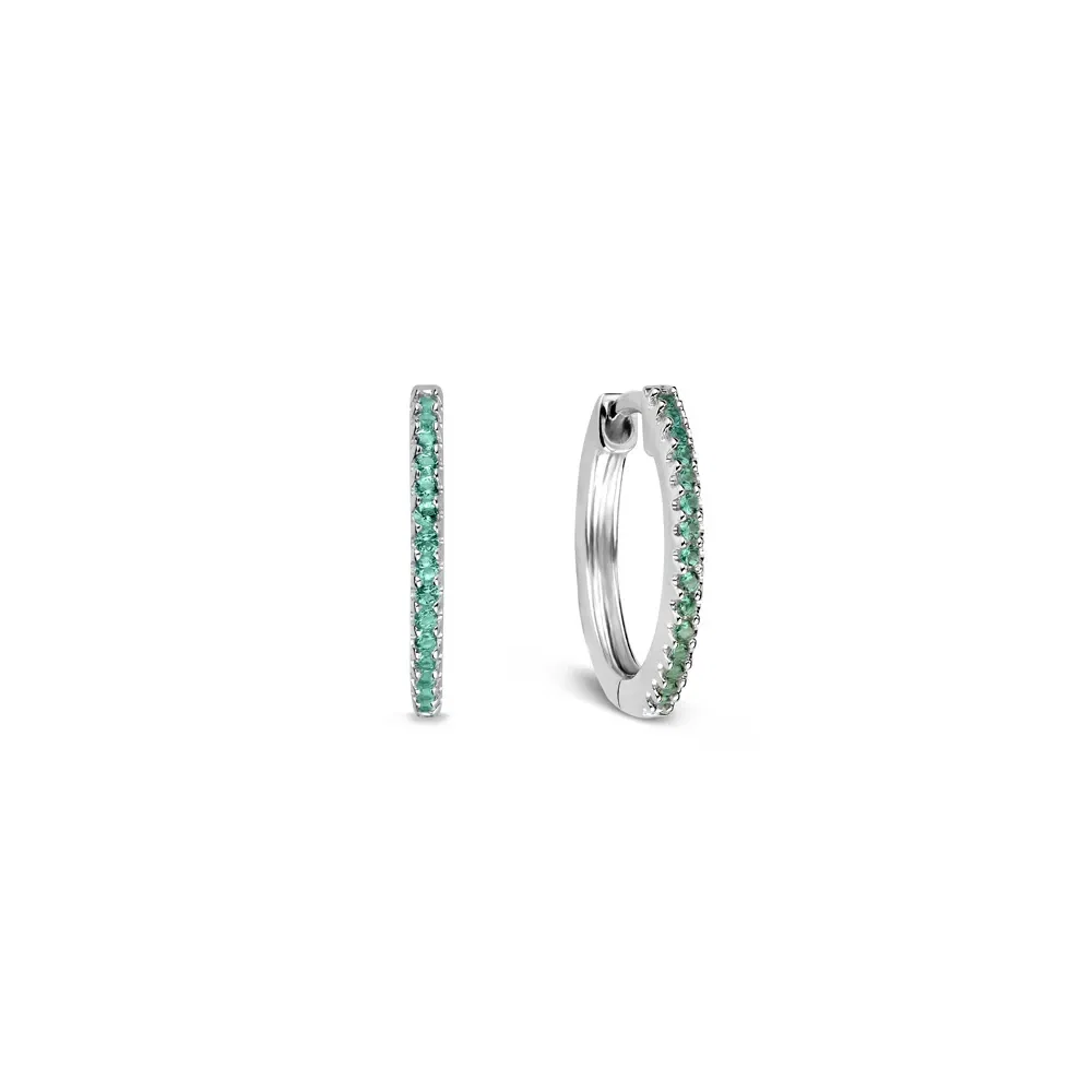 Argola Life Pavê em Prata 925 com Pedras Verdes, 12mm — imagem 1