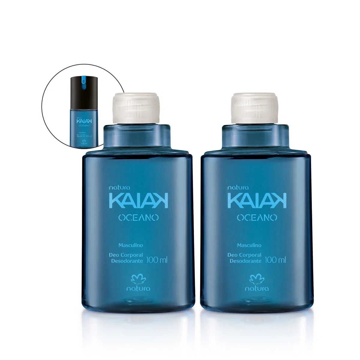 Kit Refil Desodorante Corporal Kaiak Oceano Masculino 2 un de 100 ml