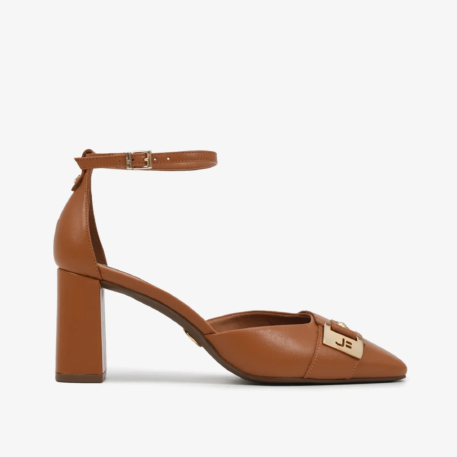 Scarpin Salto Bloco Marrom Caramelo Couro — imagem 1