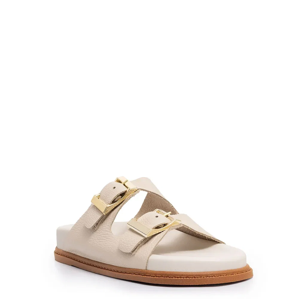 Papete Off White Comfort Couro Fivelas