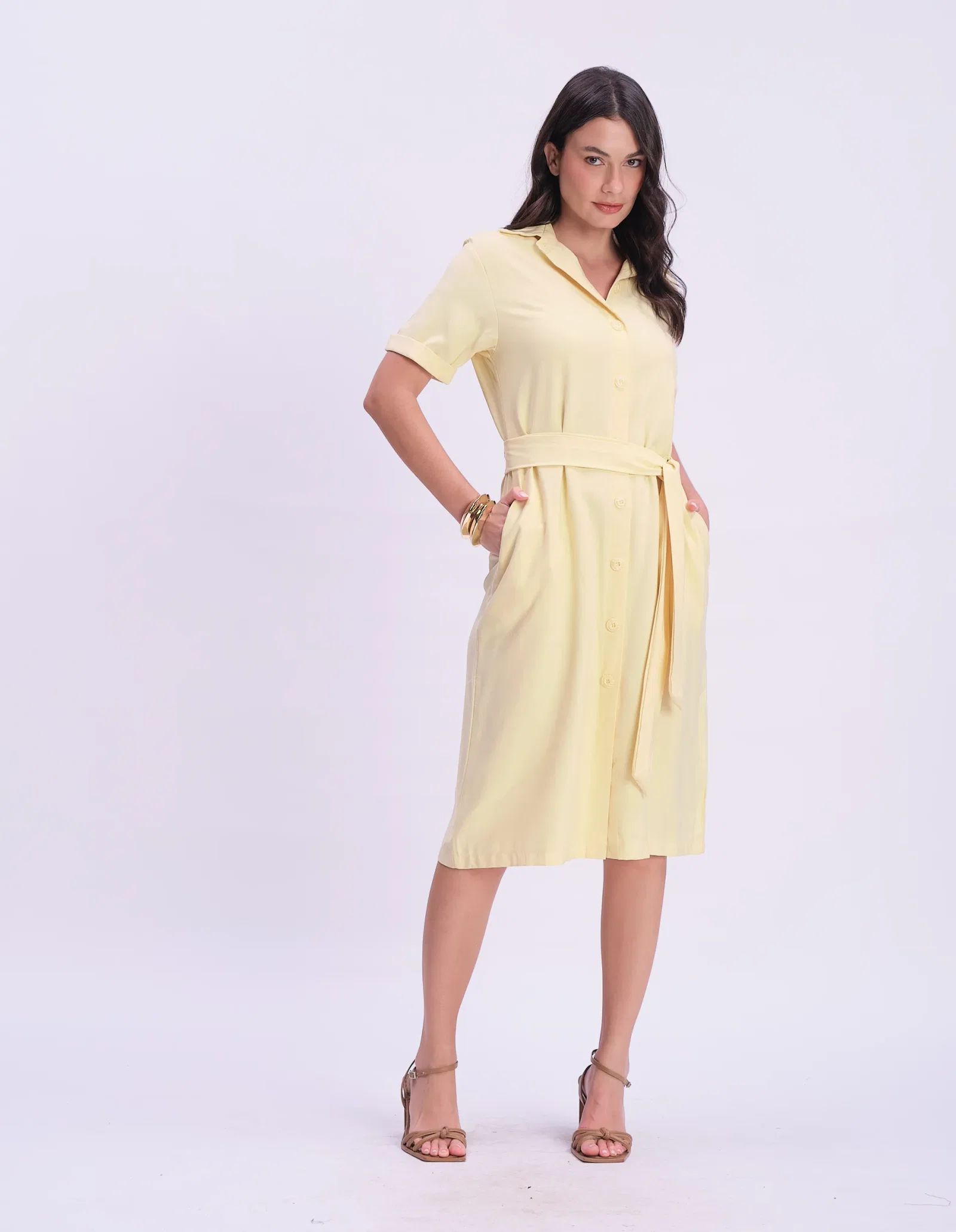 Chemise Gola Botões Com Faixa - Amarelo