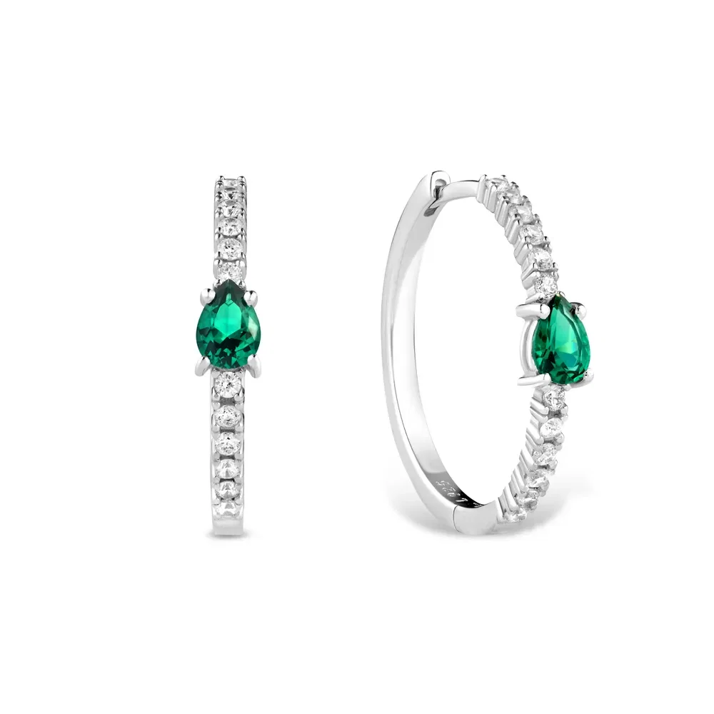 Argola Life Special em Prata 925 com Pedras Verde e Incolor, 29mm — imagem 1