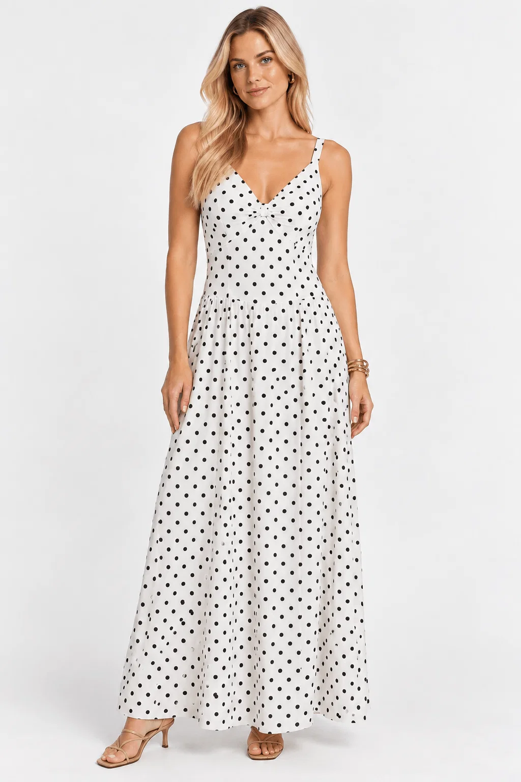 Vestido Longo Estampado Poá - Branco — imagem 1