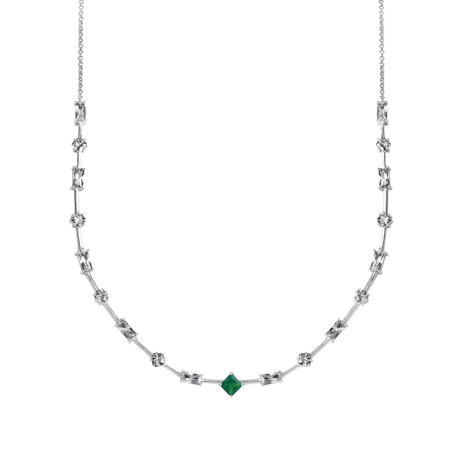 Colar Life Geo Colors II em Prata 925 com Zircônia Incolor e Verde Escuro, 45cm — imagem 1