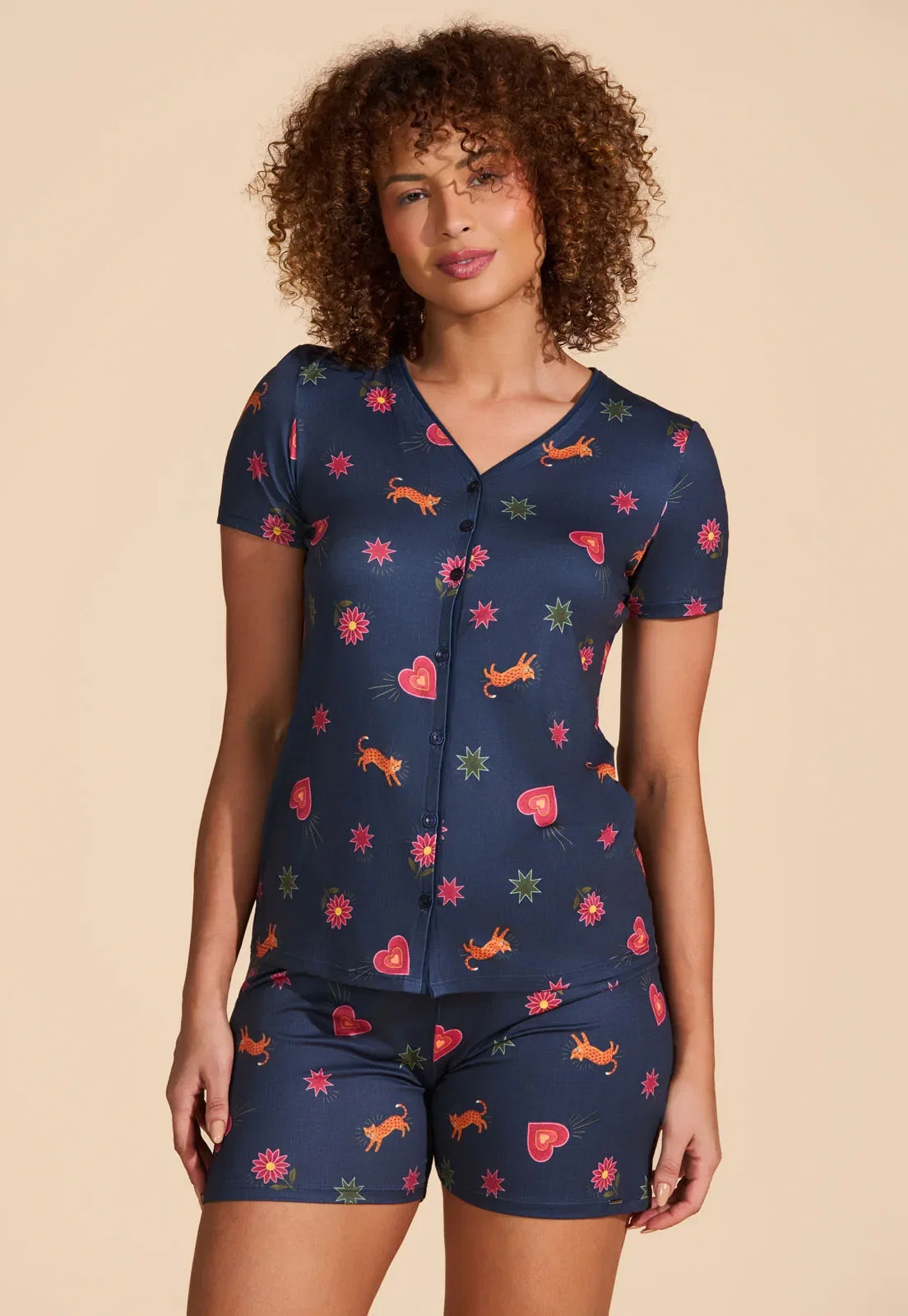 Pijama Aberto com Shorts Midi New Skin Baunilha