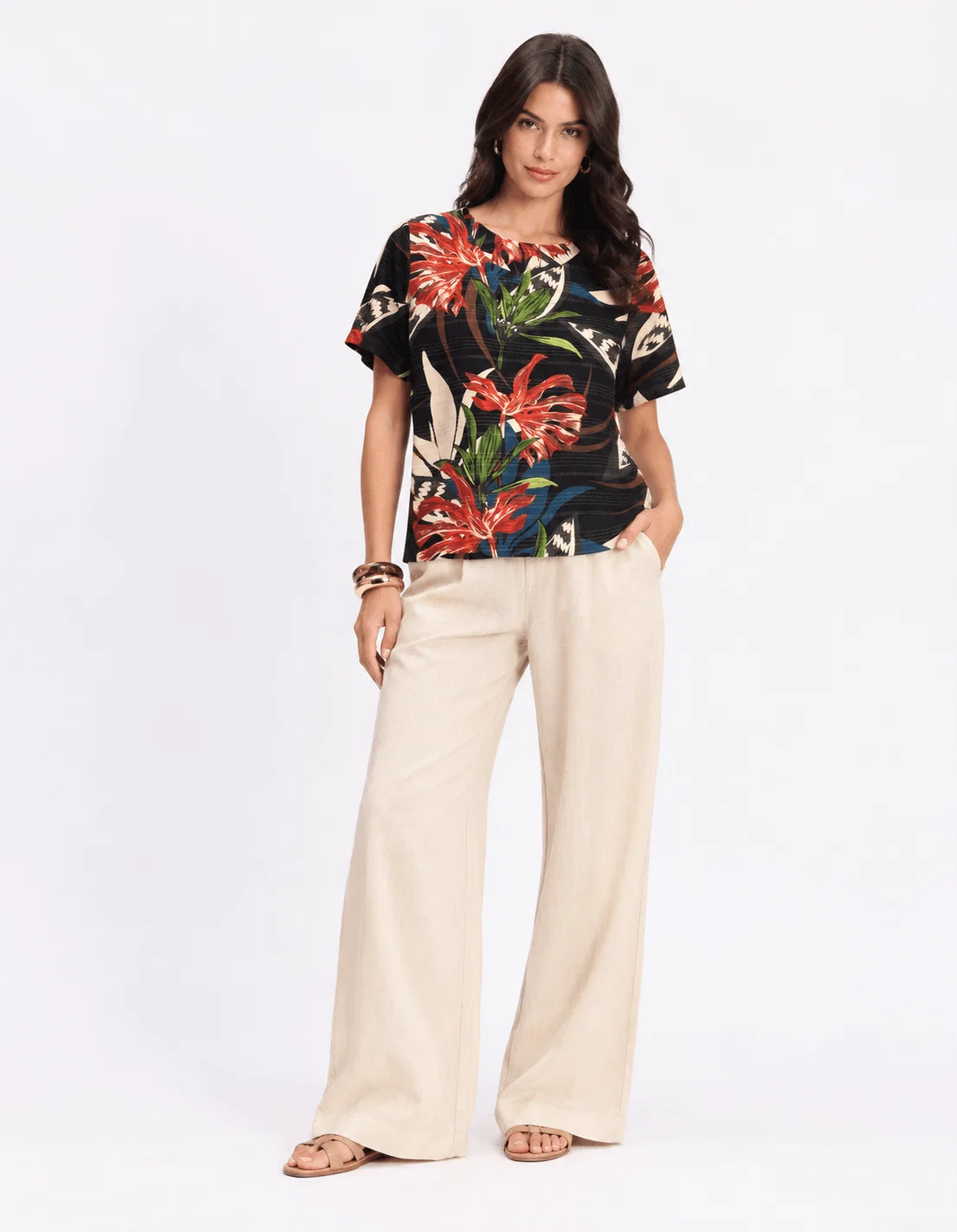 Blusa Estampada Evelyn Lurex - Azul Marinho — imagem 1