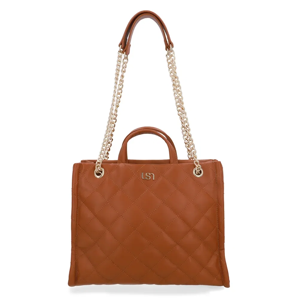 Bolsa Shopper Couro Metalassê Marrom Claro