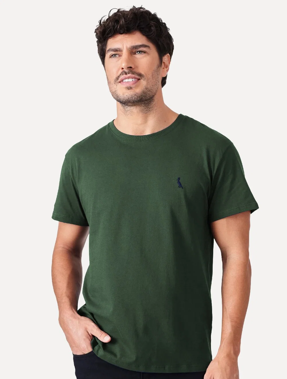 Camiseta Reserva Masculina Slim Algodão Peruano Verde Escuro — imagem 1