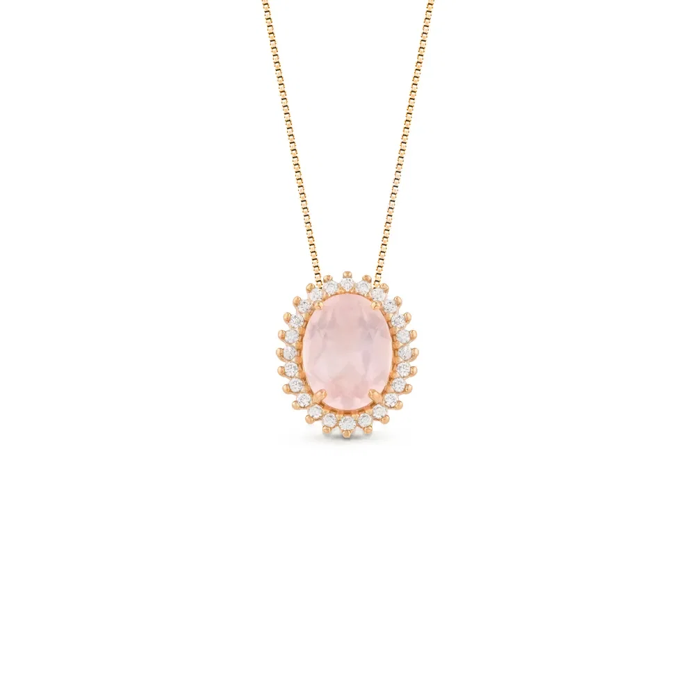 Pingente Alvorada em Ouro Rosé 18k com Quartzo Rosa e Diamantes, 13mm — imagem 1