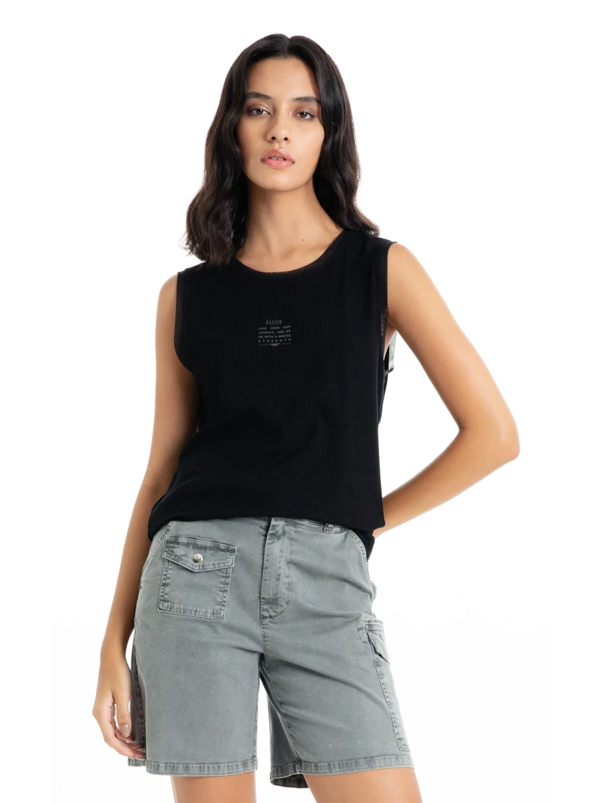 Blusa Ellus Tule Details Regata Recortes Preto — imagem 1