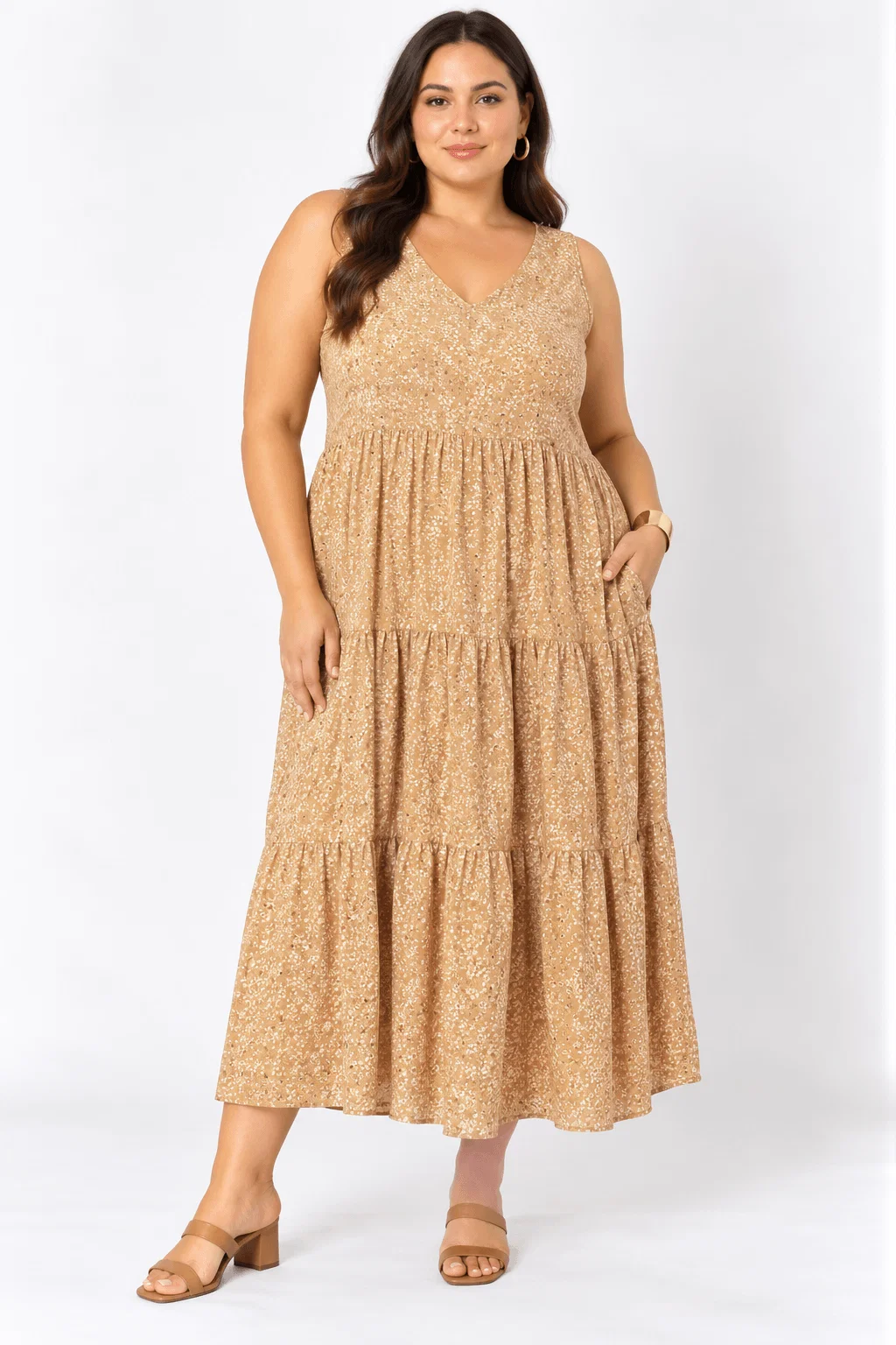 Vestido Midi Estampado Mini Poá - Bege