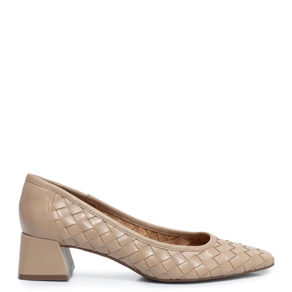 Scarpin Nude Tressê Couro