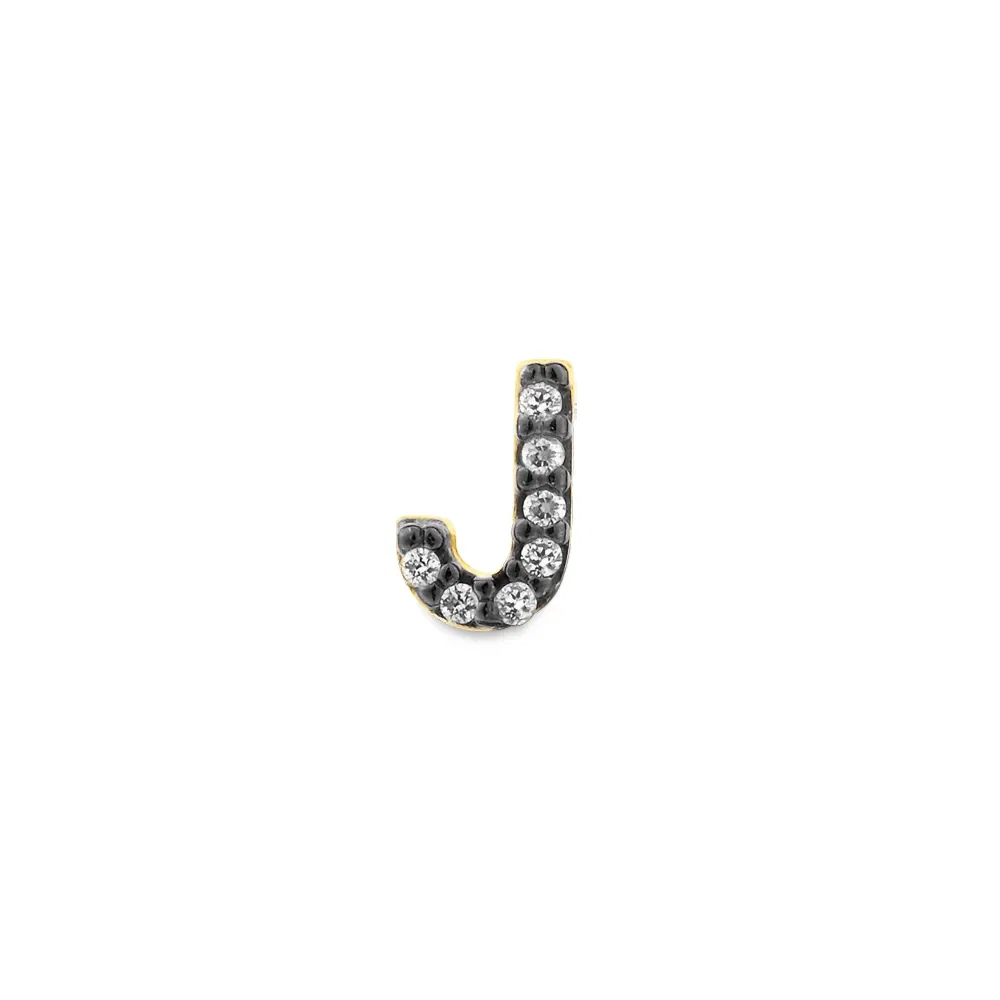 Brinco Único Letra J em Ouro Amarelo 18k com Diamantes — imagem 1