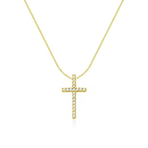 Pingente Cruz Stick em Ouro Amarelo 18k com Diamantes, 11mm