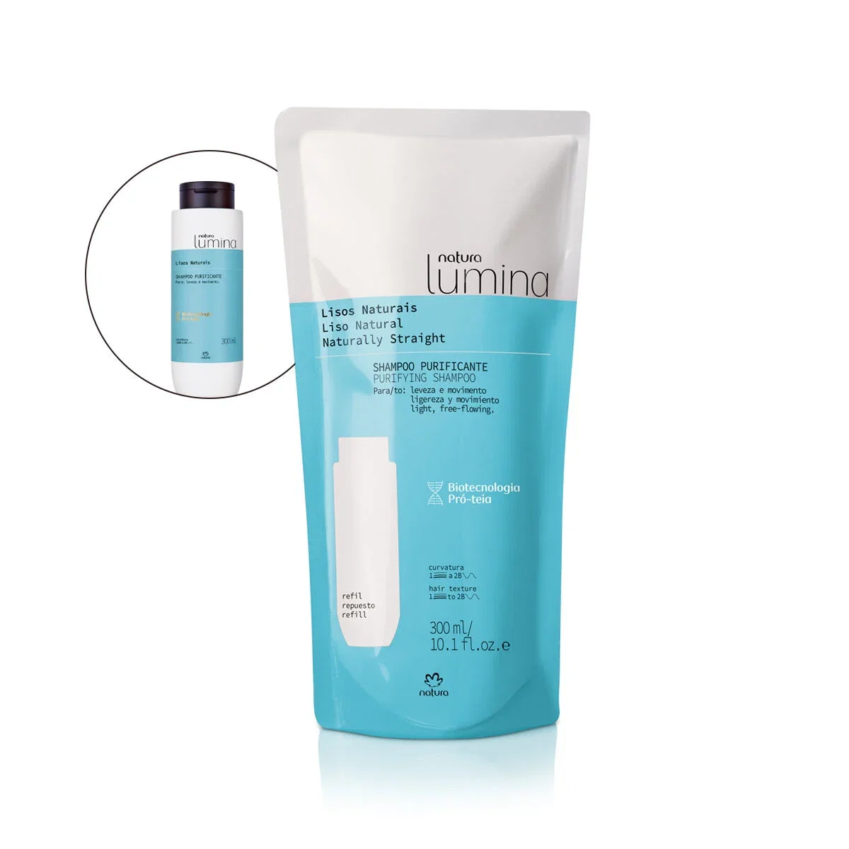 Refil Shampoo Purificante Para Cabelo Liso Lumina 300 ml