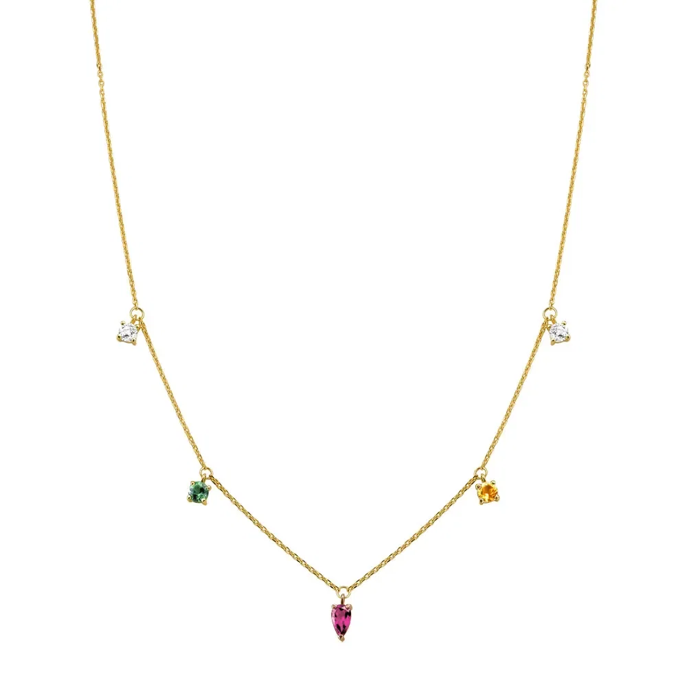 Colar Cores em Ouro Amarelo e Ouro Rosé 18k com Citrino, Rodolita, Turmalina Verde e Topázios Incolores, 50cm — imagem 1