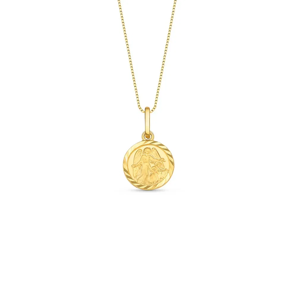 Pingente Medalha Anjo da Guarda em Ouro Amarelo 18k, 14mm — imagem 1