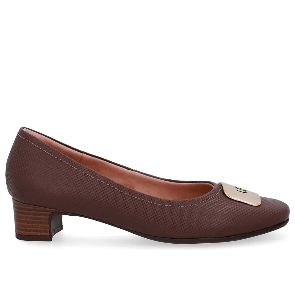 Scarpin Couro Marrom Bico Quadrado — imagem 1