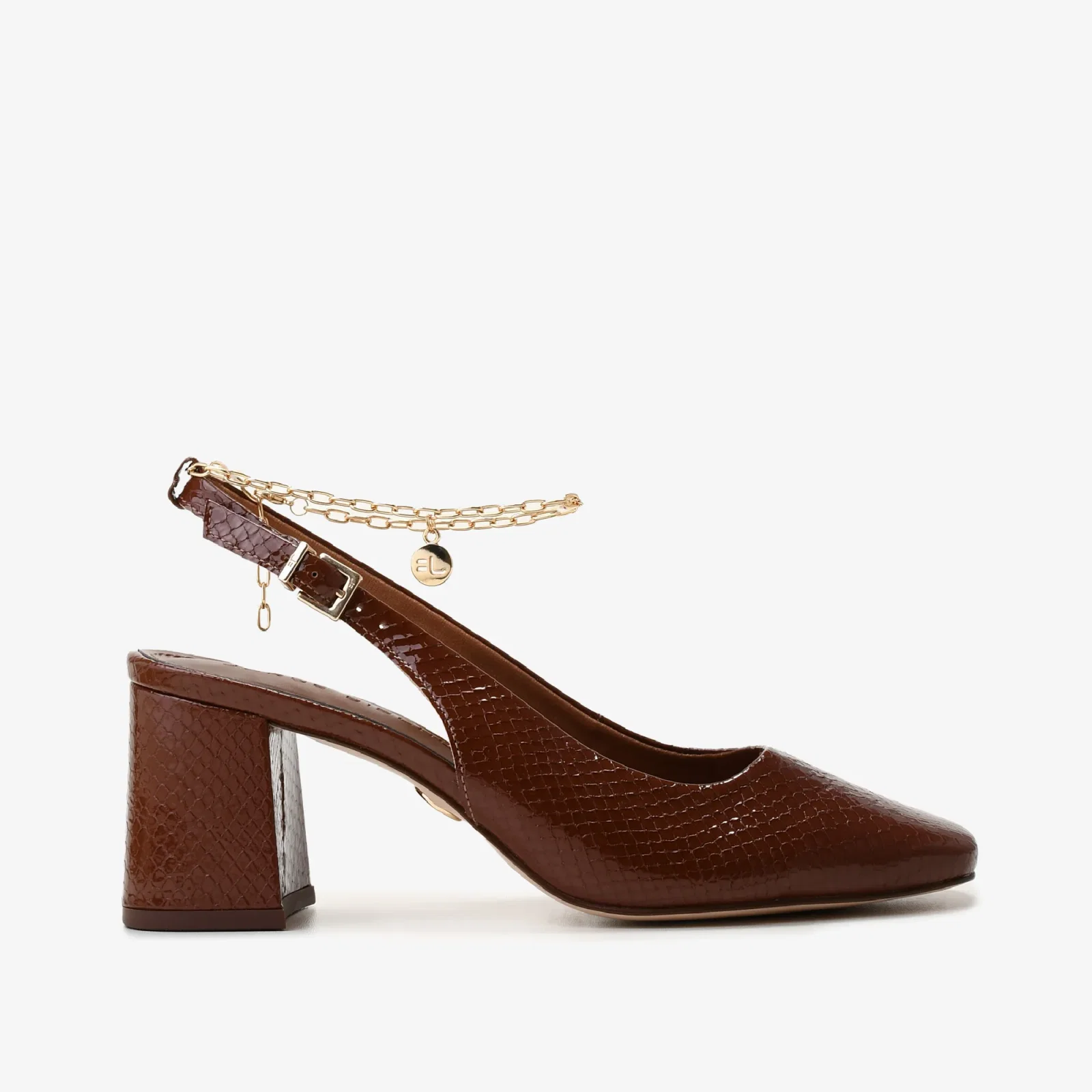 Slingback Marrom Tabaco Couro Snake