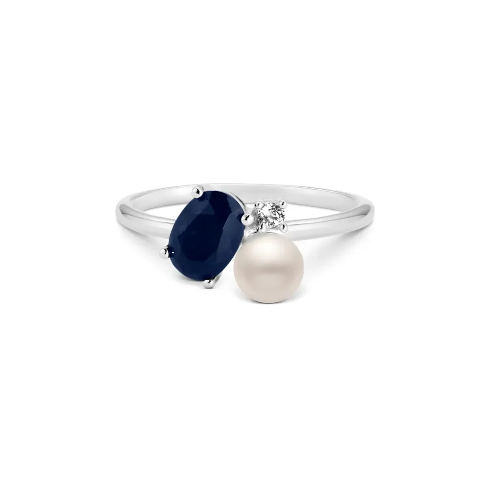 Anel Moon em Prata 925 com Safira Azul, Pérola e Topázio Incolor — imagem 1