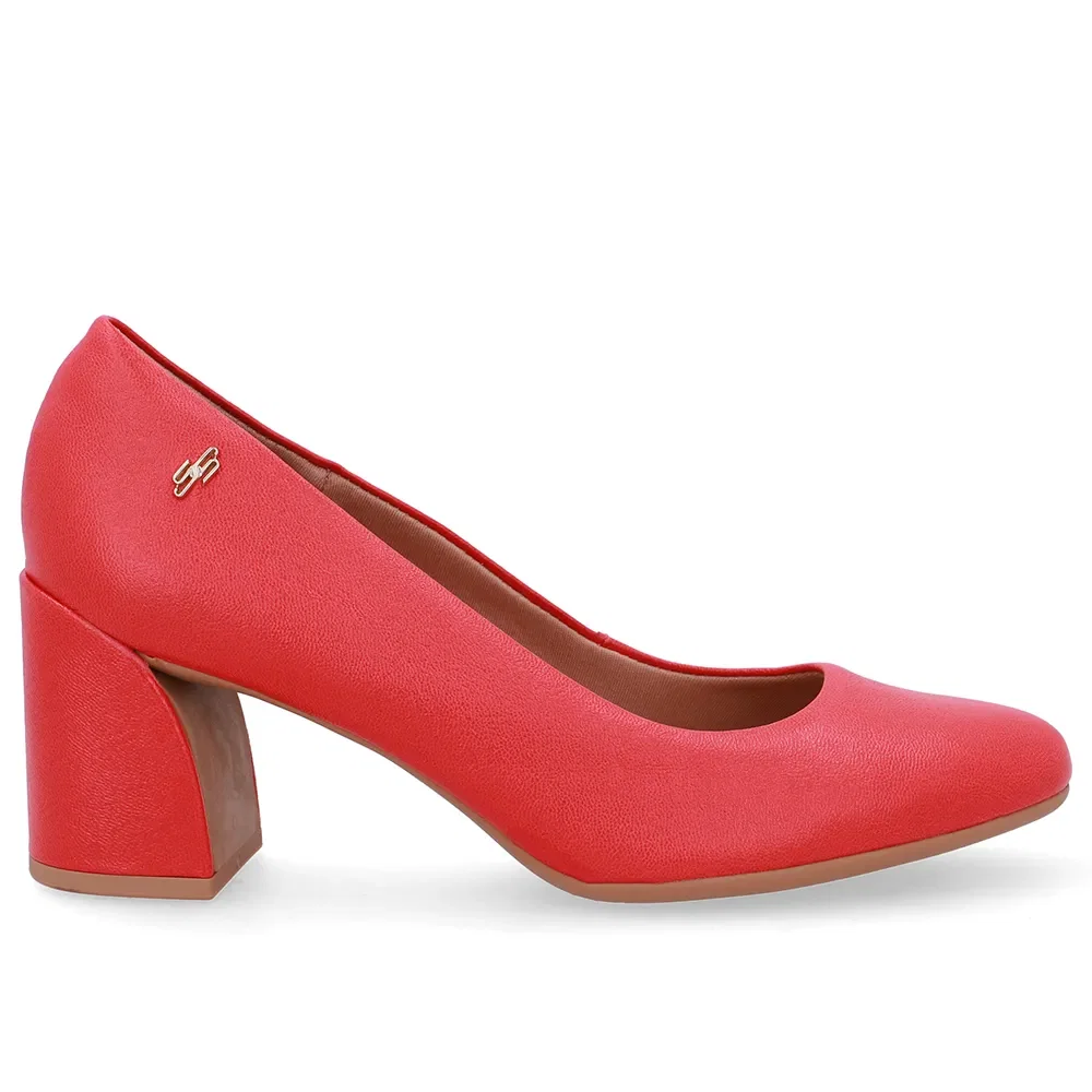 Scarpin Vermelho Couro Salto Geométrico — imagem 1