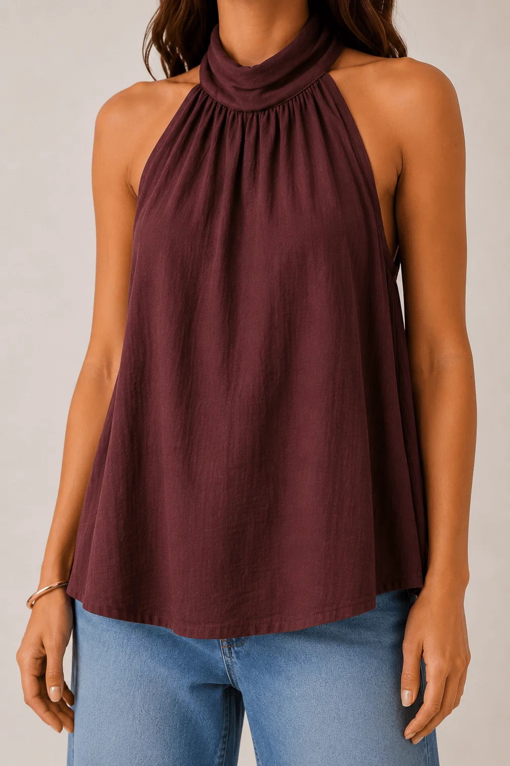 Blusa Gola Alta Com Echarpe - Marrom