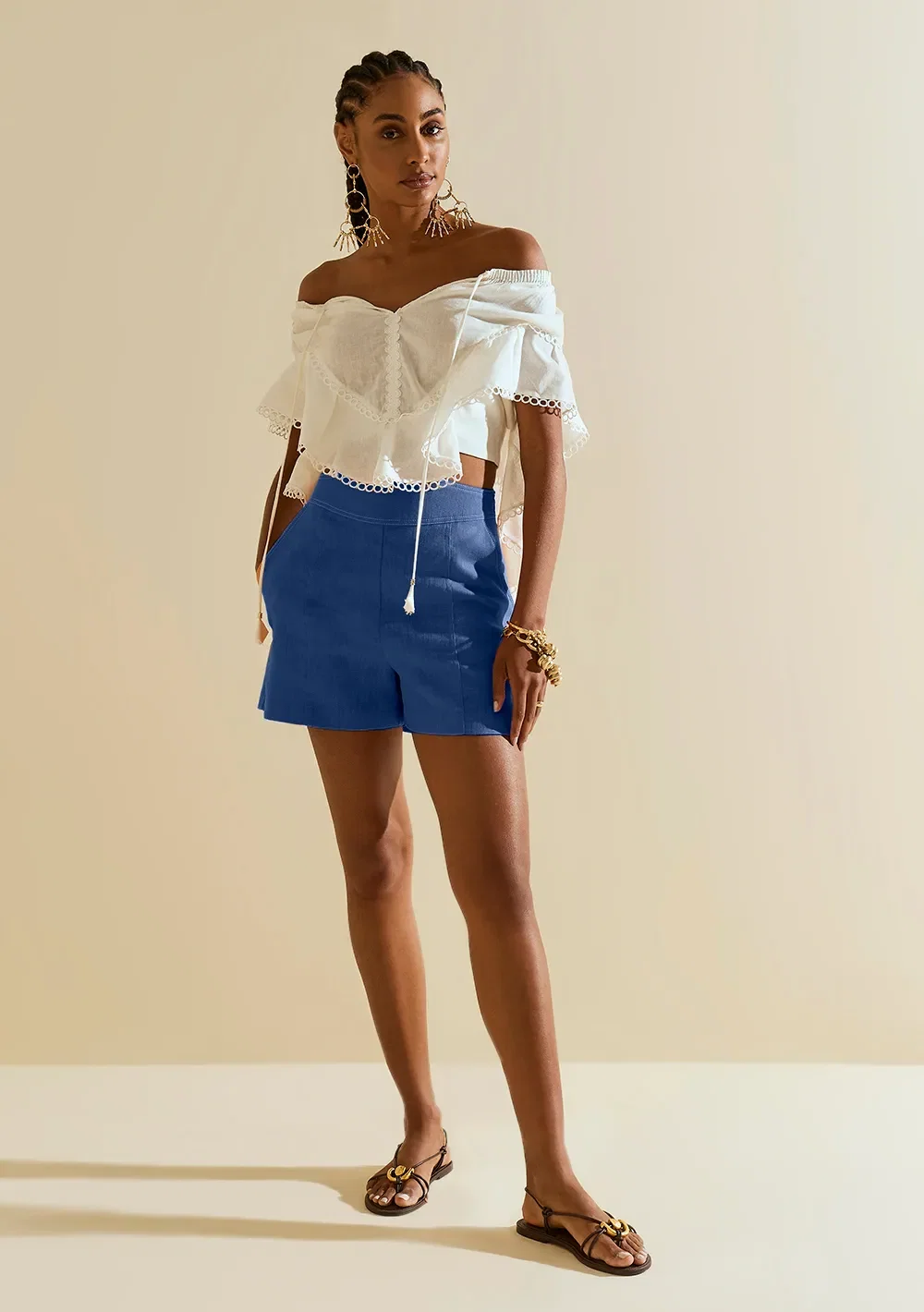 Shorts Morena Rosa Reto Alta Azul Escuro — imagem 1