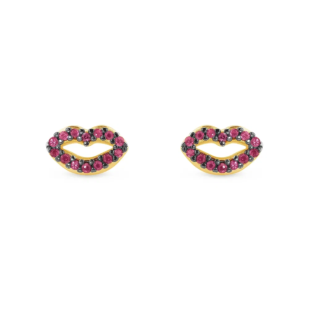 Brinco Fun Boca em Ouro Amarelo 18k com Rubis