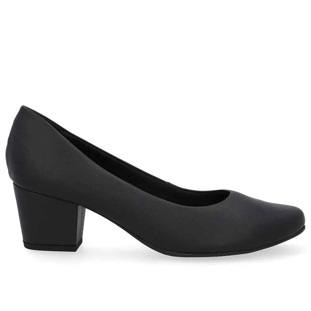 Scarpin Couro Preto Salto Bloco