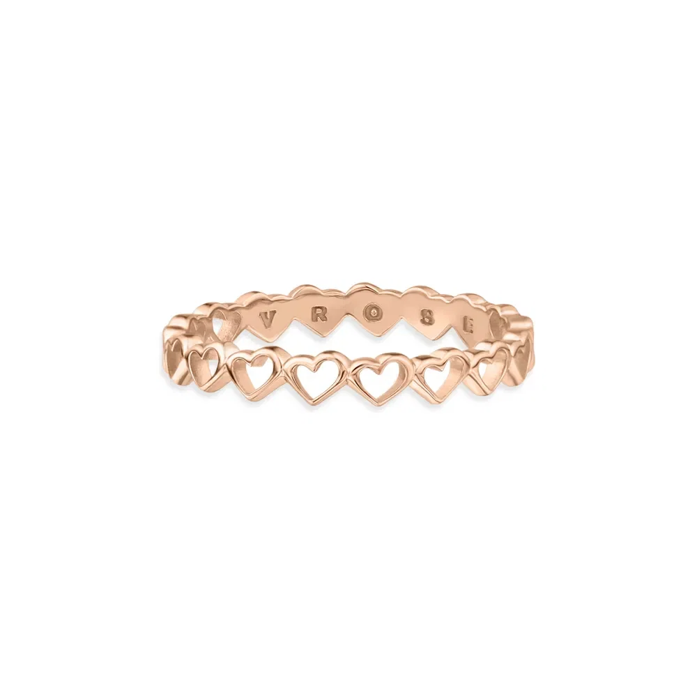 Anel Life Love Corações Vazados em Liga Rosé com Banho de Ouro Rosé 18k