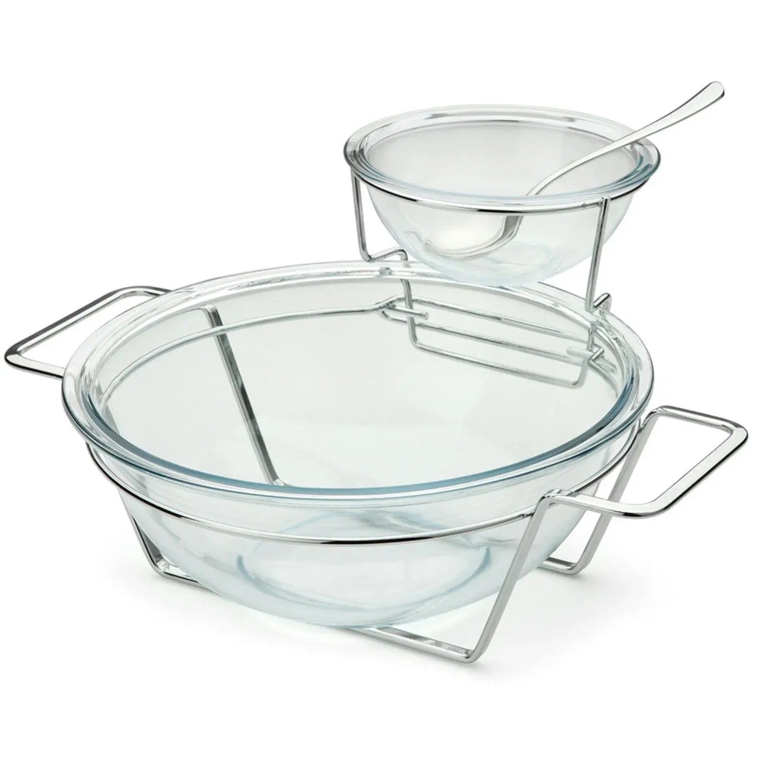 Saladeira com Molheira em Vidro 3L com Colher e Suporte Andrea Forma