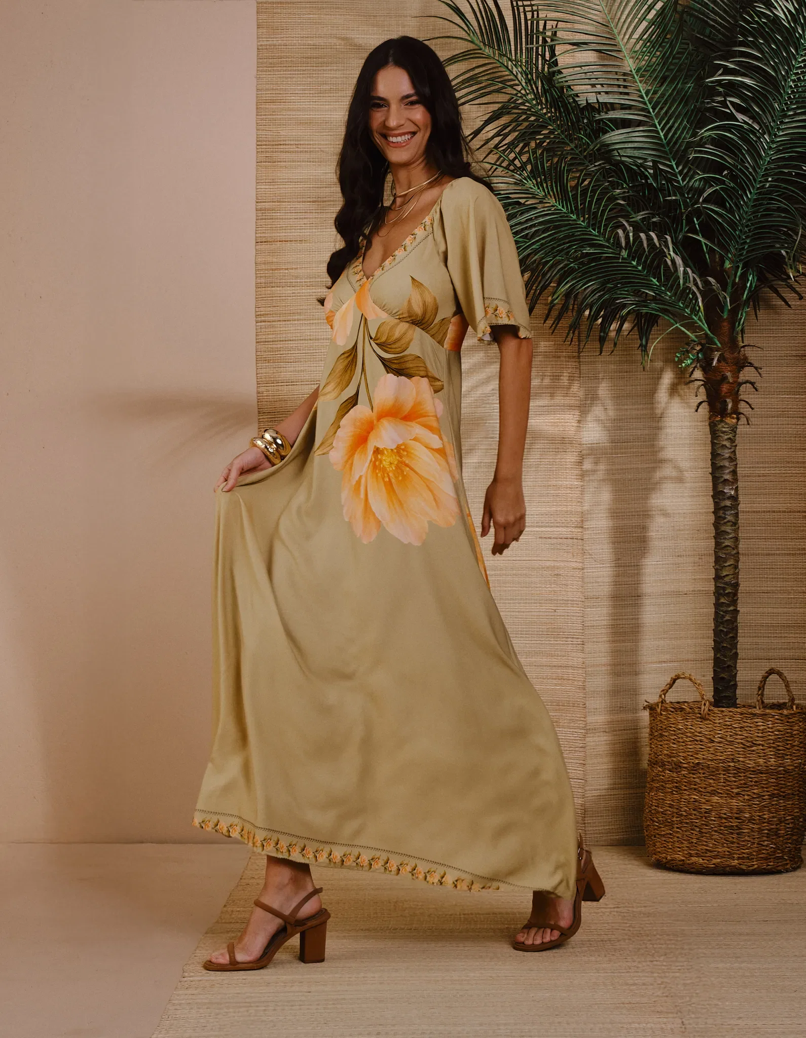 Vestido Longo Estampado Floral - Verde — imagem 1