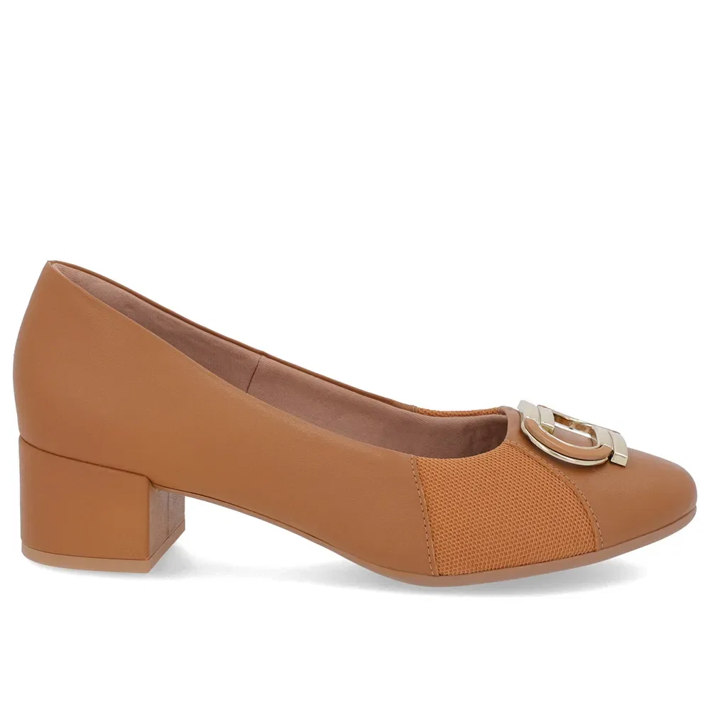 Scarpin Marrom Couro Lateral Tecido