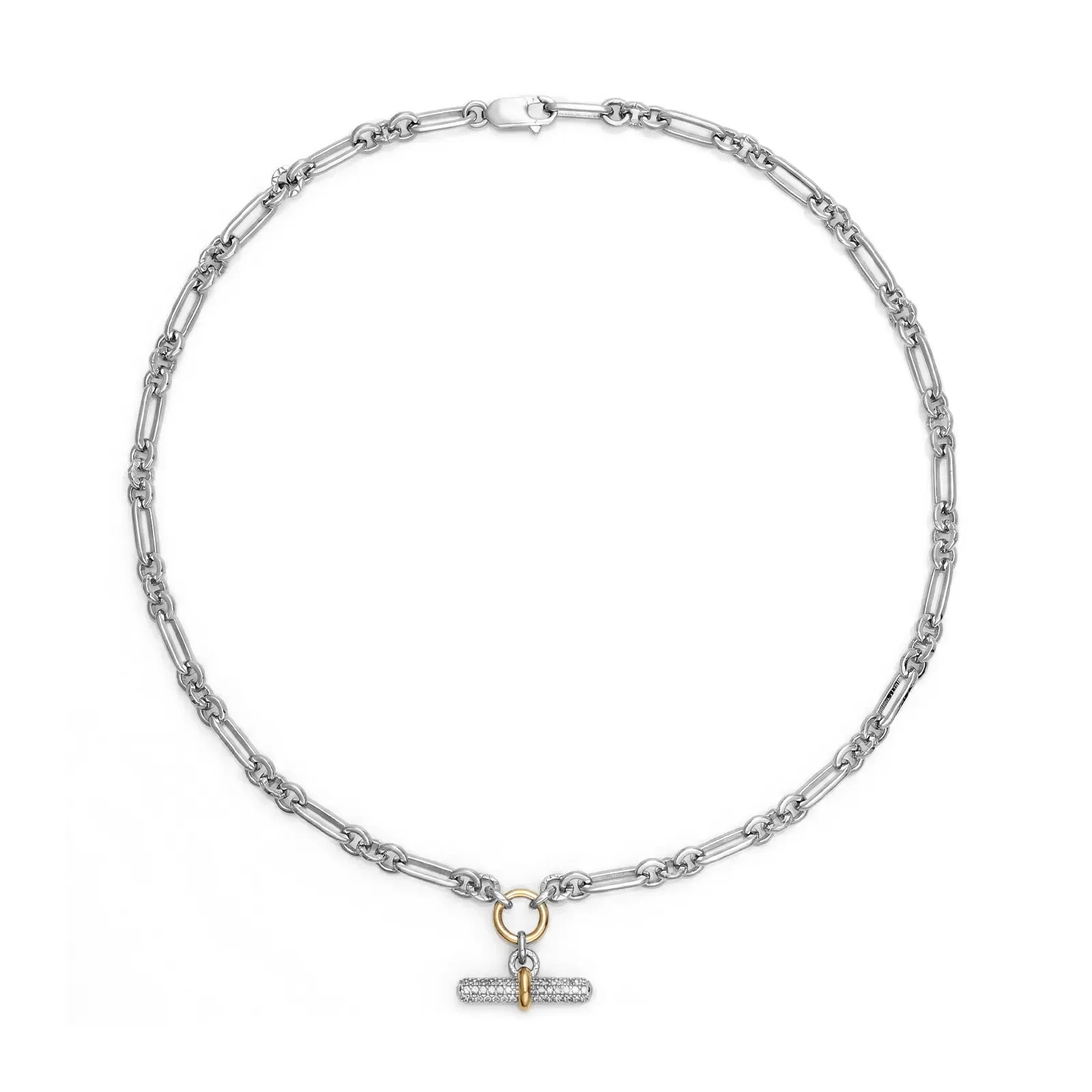 Colar Orbis em Prata 925 e Ouro Amarelo 18k com Safira Incolor, 45cm — imagem 1