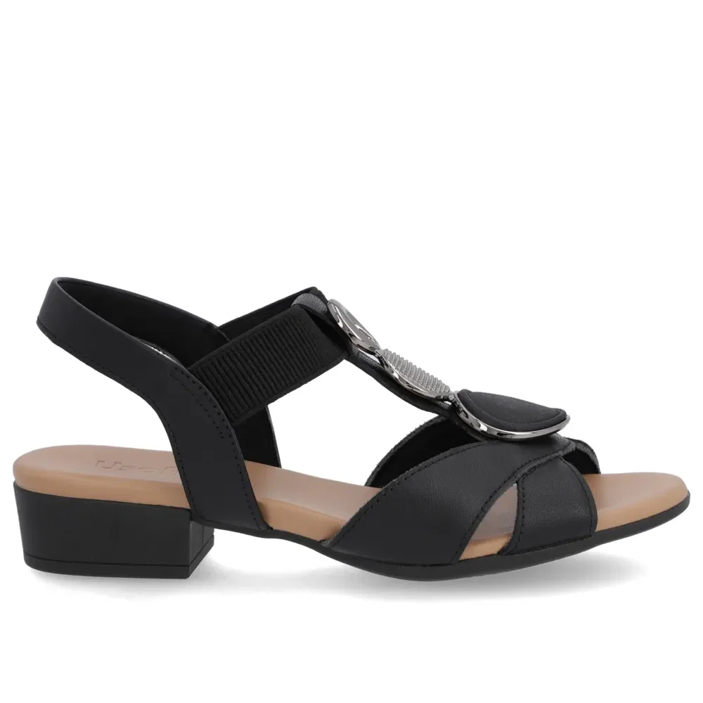Sandália Salto Bloco Couro Preto Enfeite — imagem 1