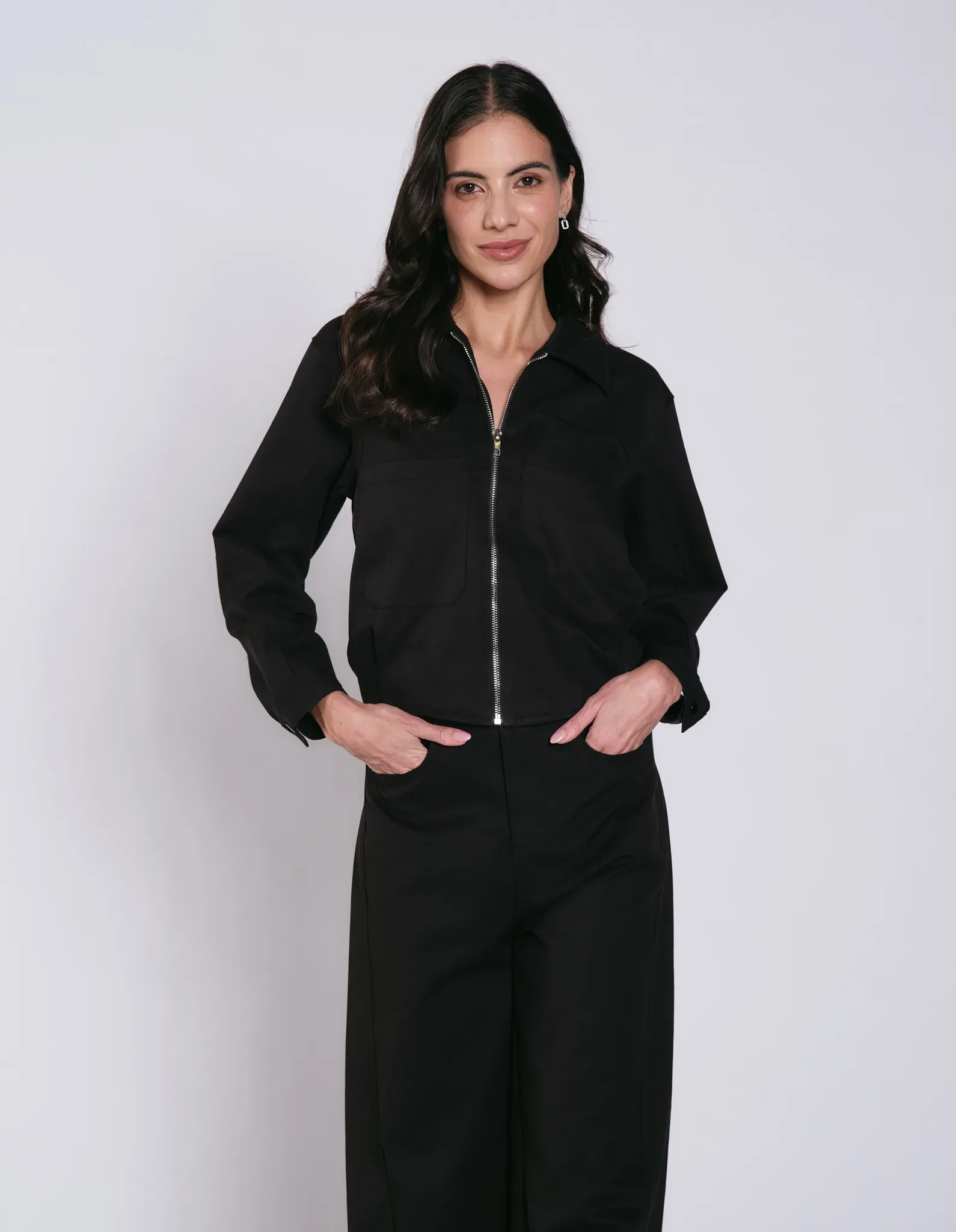 Camisa Manga Longa Bolsos - Preto — imagem 1