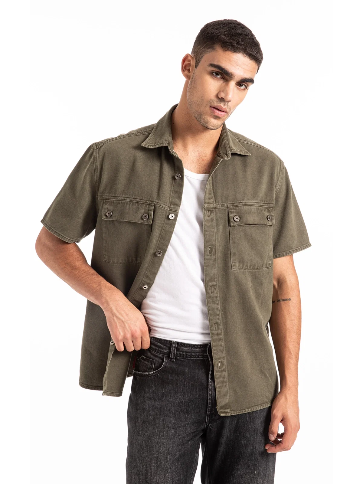 Camisa White Denim Cargo Verde Escuro