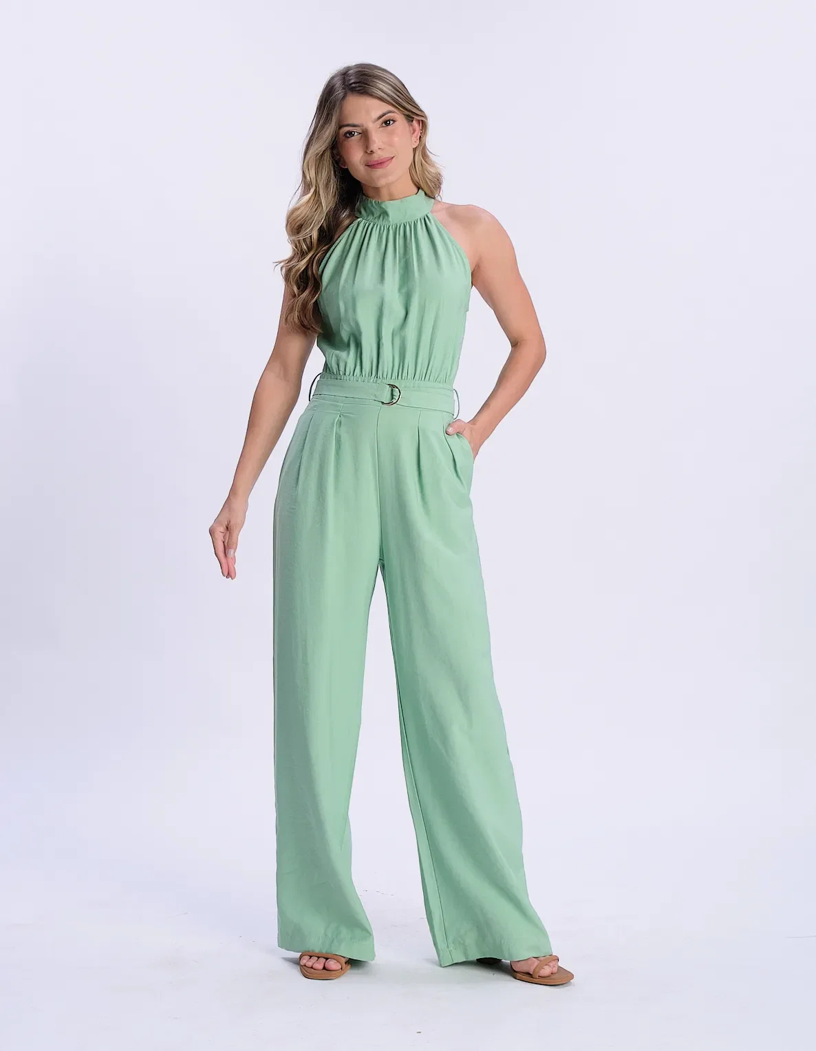 Macacão Pantalona Decote Halter - Verde — imagem 1
