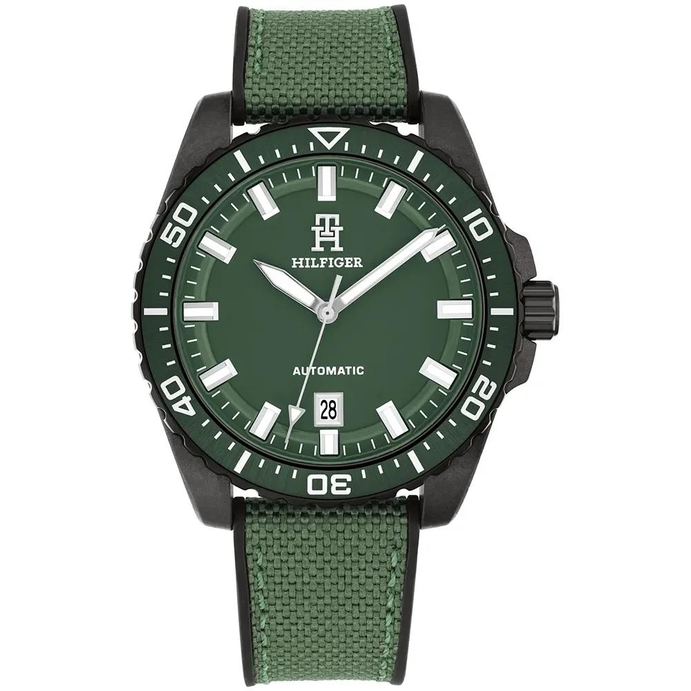 Relógio Tommy Hilfiger TH85 Carbon Auto Automático Masculino em Borracha e Nylon Verde 1792161