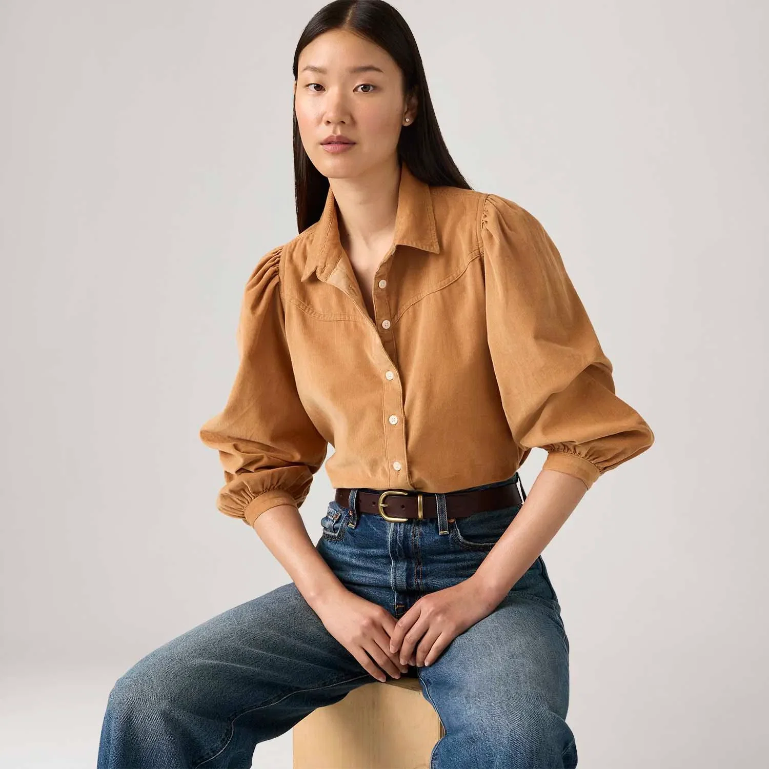 Camisa Levi's® Journey Western Marrom Manga Longa