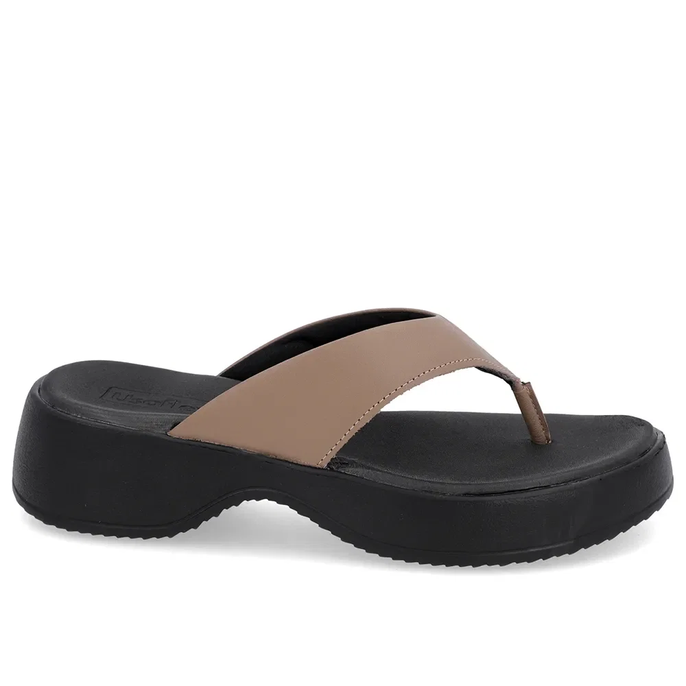 Chinelo Salto Plataforma Couro Marrom